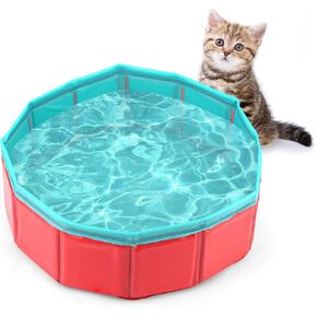 Foldable Cat Pool, 11.8x3.9 Inch Portable Folding Pet Swimming Bowl Kitten Collapsible Interactive Plaything Endless Fun Gifts for Bathroom Indoor Outdoor (Fish Toys Not Included)