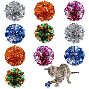 Cat Crinkle Toys, 10 PCS Crinkle Balls for Cats 1.8'' Cat Ball Toy Shiny Ball Lightweight Mylar Pet Pounce Chase Toys Assorted Color Interactive Toy for Indoor Cats to Kill Time and Keep Fit