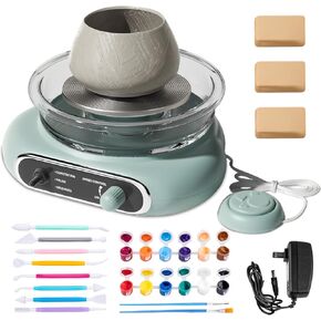 Mini Pottery Wheel, Electric Pottery Wheel with 4.7inch Turntable Clay and 8Pcs Pottery Tools, Adjustable Speed and Direction, Suitable for Ceramic Teaching, Home Use (Green)