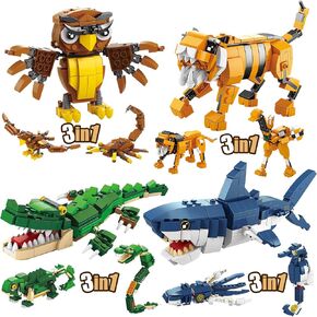 12 in 1 Final Wild Animal Building Block Set, Compatible with Lego Animal, Includes 12 Transformable Animals That Can be Combined into Beast Warriors, Educational STEM Toys for Children（1084pcs）