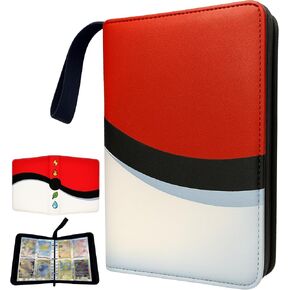 Trading Card Binder 4 Pocket 400 Card Holder With Deck Box Has Removable Sleeves Made With Leather, Zipper and Wrist Band Great Gift For Kids As Card Storage (Single Binder)