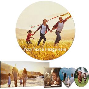 Mouse Pad - Personalized Mousepad with Photo, Picture and Text | 4 Shapes & 20 Fonts | Customized Gaming PC/Laptop Mouse Pad, Anti-Slip Rubber Base, Easy to Clean - Round