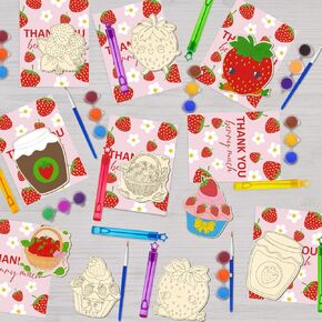 Yizeda Strawberry Party Favors 12 PCS Strawberry Craft Kits Party Supplies Strawberry Wooden Painting Kit for Kids with Bubble Wand for Baby Shower Decorations Goodie Bags Gifts Prizes Girls Boys