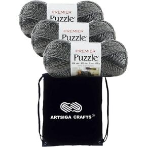 Premier Yarns Puzzle Sudoku 1050-01 (3-Skeins - Same Dye Lot) Chunky Bulky #5 100% Acrylic Yarn for Crocheting and Knitting with Project Bag in Kuwait