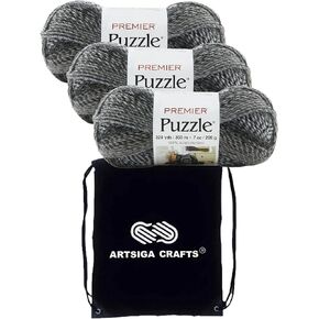 Premier Yarns Puzzle Sudoku 1050-01 (3-Skeins - Same Dye Lot) Chunky Bulky #5 100% Acrylic Yarn for Crocheting and Knitting with Project Bag