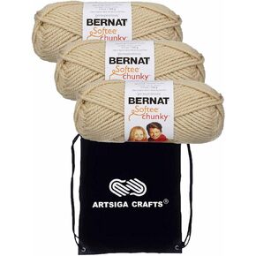 Bernat Knitting Yarn Softee Chunky Linen 3-Skein Factory Pack (Same Dyelot) 161128-28021 Bundle with 1 Artsiga Crafts Project Bag
