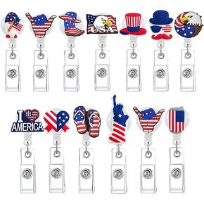26Pcs Independence Day Themed Badge Reels Retractable ID for Office Badge Holder with Clip Retractable Badge Clip Badge Reel Nurses Teachers Students Office Worker