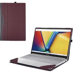 Laptop Cover Case for ASUS Vivobook 15 (X1504)(F1504) 15.6" [not Compatible with Any Other Model] 2-in-1 PU Leather Detachable Notebook Sleeve Computer Bag Protective (Wine red)