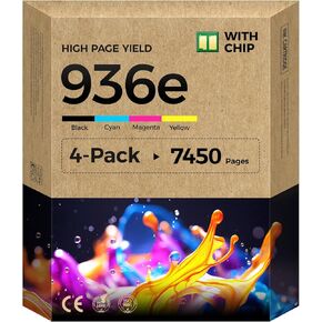 936e 936XL Ink Cartridges Set 4-Pack with Chip High Yield Replacement for HP 936 936e Ink Works with HP OfficeJet Pro 9125e 9135e 9110b 9128e 9130b 9122e 9120e 9730e Printers Black Cyan Magenta Yellow