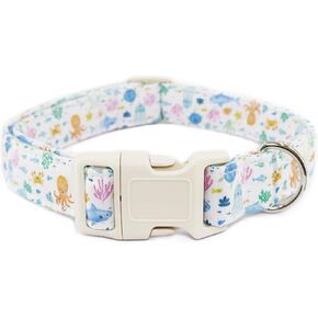 Summer Cactus Dog Collar for Small Dogs, Cute White Puppy Collar with Quick Release Buckle for Boy Girl Female Dogs, White Cactus-S