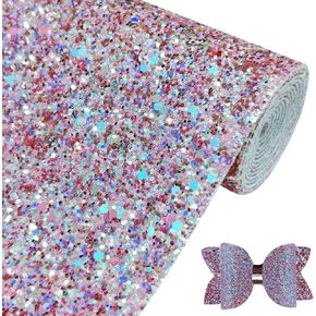 Sparkly Light Gold Chunky Glitter Faux Leather Roll 12 x 52 inch Shiny Mixed Color Fall Fabric for Making DIY Hair Bows Crafts (Light Gold)