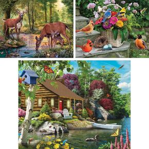 Bits and Pieces - Value Set of Three (3) - 200 Piece Jigsaw Puzzles for Seniors - Lettered Large Piece 200 pc Nature Jigsaws Bundle - 15" x 19" Each