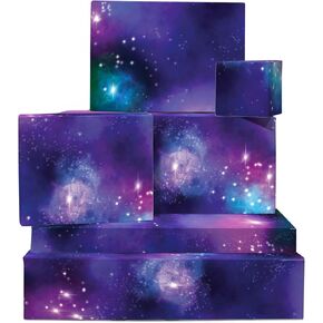 CENTRAL 23 Space Wrapping Paper - 6 Sheets of Gift Wrap and Tags - Blue Purple Galaxy - Dreamy - Fun Birthday Wrapping Paper for Men Women Adult Kids Boys Girls - Recyclable