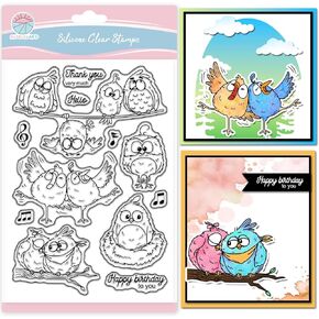 GLOBLELAND Cute Cartoon Bird Clear Stamps for Scrapbooking Funny Cartoon Birds Silicone Stamps Musical Note Greetings Sentiment Transparent Stamp for Card Making DIY Embossing Journaling