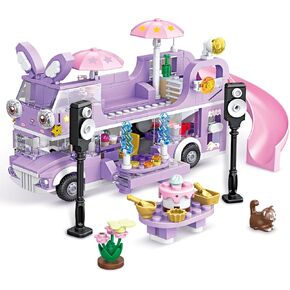 Bunny Camper Van Building Set, 486PCS Girls Friendship Bus Building Blocks Sets, Compatible with Lego Friend, Summer Beach Camping Music Car Building Toys Gifts for Girls Boys Age 8-12