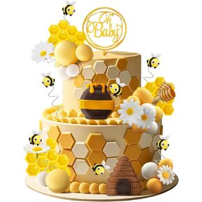 Bumble Bee Cake Topper Birthday Party Decoration SuBee Theme Honey Jar Cake Topper Honeycomb Flower Cake Decorations Supplies for Baby Shower Boys Girls Birthday Party
