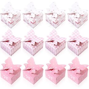 12 Pack Pink Bow Treat Boxes Coquette Bow Party Favor Boxes Paper Candy Cake Dessert Cookies Goodies Gift Container for Birthday Bachelor Wedding Bridal Baby Shower Bow Themed Party Decor