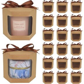FORBFAN 100 Set Candle Gift Boxes, Transparent Gift Boxes for Candles Packaging, 4-12 OZ Candle Boxes with Ribbon for Wedding Birthday Baby Shower Party Favor (White)