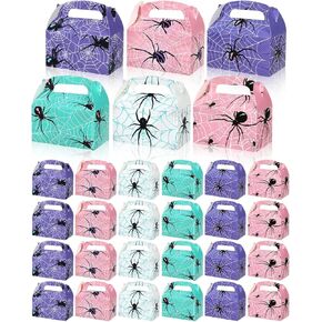 Liobelon 24 Pcs Spider Party Favor Boxes Spider Gifts Goodie Treat Boxes With Handles Spider Birthday Decorations Halloween Candy Box for Hero Game Theme Boys Men Birthday Holiday Presents