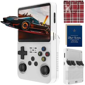 R36s Handheld Game Console, 3.5 Inch IPS Screen Retro Handheld Game Console with 128g TF 3000mah Battery, Built-in 15000+ Classic Games for Adults (White 128G)