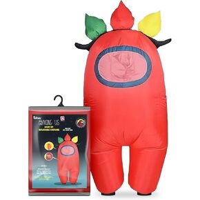 YuMe Among Us Kids Costume – Red Crewmate Inflatable Halloween Cosplay Suit with Light-Up Hat & Built-In Fan – Official Licensed Blow-Up Outfit for Boys & Girls Ages 5–11