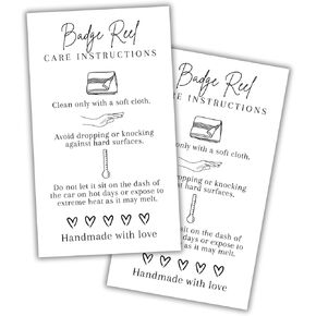 Badge Reel Care Instruction Cards 50pk 2x3.5" for Customers Crafters for Thank You Nurses Epoxy for Shows Custom Orders