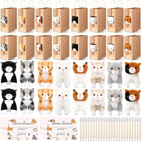 HyDren 96 Pcs Adopt a Pet Party Favors 7'' Stuffed Cat Adopt a Cat Animals Mini Plush Kitten with Paper Box Adoption Card Pencil, Gifts for Kid Boy Girl Pet Birthday Party