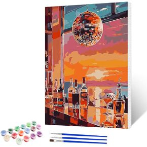 NAIMOER Vintage Cocktail Paint by Numbers Kits for Adults Beginner with Wooden Framed, Color by Numbers on Canvas Painting Kits for Adults, Easy Paint DIY Acrylic for Home Wall Decor 12X16 Inch