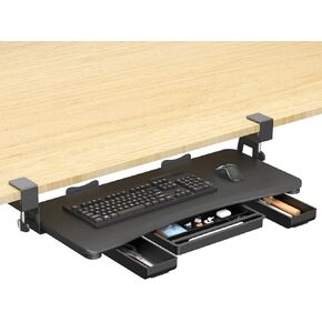 suptek Under Desk Keyboard Tray with Storage Drawer – 26.7" x 11.8" Large Workspace, Heavy-Duty C-Clamp Mount, Adjustable Height, Easy Installation – Perfect for Home Office, DSF6CT