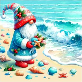 SJUTOUCI Gnome Diamond Art Painting Kits for Adults, Beach Diamond Art Kits for Beginners, 5D DIY Full Drill Gem Craft Art for Home Decor Gift 12x12 inch