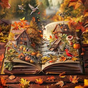 Pumpkin Leaf Book Diamond Painting Kits for Adults, 5D Fall Diamond Art Kits for Adults Beginners, DIY Full Round Drill Diamond Dot Painting Gem Art Kits for Adult, Home Wall Decor 13.8x13.8 Inch