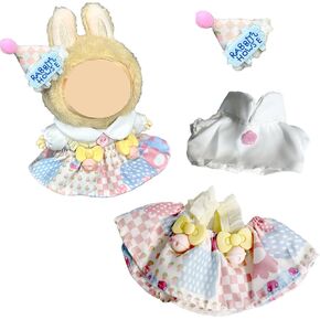 17cm Doll Clothes (Generation 1 / 2 / 3 Universal) in Ice Cream Style Set, Cute Doll Accessories, Including Birthday Hat + Top + Camisole (Doll Body Not Included)