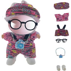 Cotton Doll Clothes, Purple Suspender Style with Glasses, Camera Accessories and Shoes (no Doll) (Purple) 17cm/15cm Doll Clothes Set