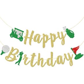 Little Man Golf Birthday Banner, Golf Birthday Party Decor, Golf Birthday Decorations for Men, Par-Tee Time Birthday Party Decorations, Green and Gold Glitter