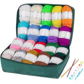Lemonfilter Crochet Yarn Kit for Beginners Adults and Kids, 1312 Yards Acrylic Yarns Skeins 2 Crochet Hooks & 2 Plastic Knitting Needle 8 Markers Bulk Yarn Kit for Crocheting and Knitting