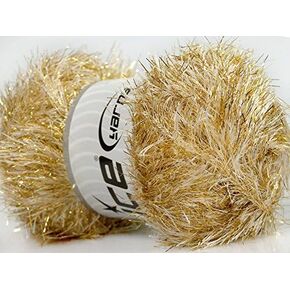 Ice Yarns Cream, Gold Eyelash Dazzle - Eyelash Yarn with Metallic Sparkle, 100 Gram (3.53 Ounces) 140 Meters (153 Yards)