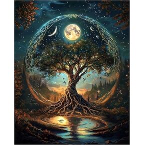 KEYIFA Paint by Numbers Kits for Adults, Tree of Life Paint by Number, DIY Oil Digital Painting Moon, Easy Acrylic Painting Kit Canvas, with Brushes, Art Crafts Gifts for Wall Decor 12x16 in