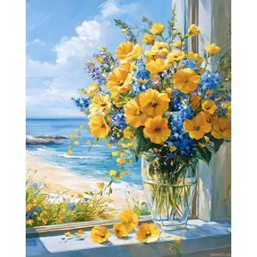 SVINOILER Paint by Numbers Kit for Adults Beginner Flower, Sunny Beach Windowsill Paint by Numbers Kit, Acrylic Adult Paint by Number Kits on Canvas 20x16 Inch