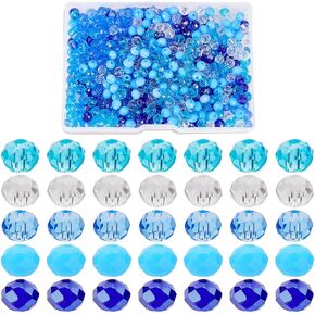 PH PandaHall 500pcs Blue Crystal Beads, 6mm Blue Sea Faceted Glass Bead 5 Colors Rondelle Loose Beads Spacers for SummerHawaii Boho Bracelets Necklaces Bag Flower DIY Crafts Jewelry Making