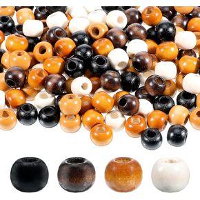 200 Pcs Wooden Beads, 9x10mm Large Hole Barrel Wooden Beads 5 Colors Natural Wood Hair Bead Vintage Round Wood Loose Spacer Bead for DIY Crafts Making Handmade Decor Bracelet Necklace