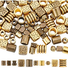 SUNNYCLUE 1 Box 100Pcs 10 Styles Metal Spacer Beads Tibetan Style Alloy Spacer Beads Column Rondelle Barrel Vintage Antique Bronze Gold Bead for Jewelry Making Beads Supplies DIY Necklaces Bracelets