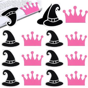 Faccito 12 Pcs Witch and Princess Magnetic Bookmarks Pink and Green Magnet Book Marks Merch Witch Hat and Crown Shaped Page Markers Clips for Party Favors Bookish Gifts Reading Women Book Lovers