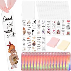 Acrylic Bookmark Making Kits - 60 Pcs Clear Acrylic Bookmark Blanks Set with Fruit Ghost Animal Theme Double-Sided Printing UV DTF Wrap Stickers, 15 Pcs Ribbons, DIY Crafts Book Lover Gifts