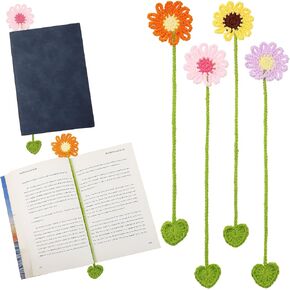 4 Pcs Crochet Flower Bookmark, 4 Styles Sunflower Bookmark Daisy Personalized Bookmarks Cute Book Marks for Book Lovers and Teachers