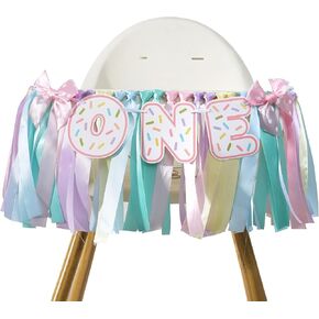 Donut One High Chair Banner - 1st Birthday Decoration, Pastel Confetti First Birthday Garland, Girl Highchair Fabric Garland