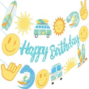 Surf Party banners decorated Hippie Chic Glitter Birthday parties decorated Boho Chic Sun Hippie bus birthday banners Decorated Summer Beach birthday Baby bath party supplies
