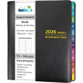 2026 Appointment Book - January - December 2026, Appointment Planner with Weekly ＆ Monthly Spread, 8.5'' x 10.5'', Large, 15 Minute Increments, 2026 Daily Planner with Pockets, Tabs, Soft Cover
