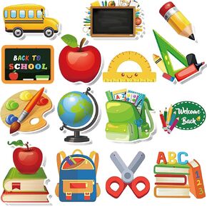 60 Pcs Back to School Cutouts School Bus Cutouts with 200 Pcs Glue Points Motivational DIY Cardstock Cutouts Colorful Bulletin Board Decoration for School Classroom Party Favor Supplies