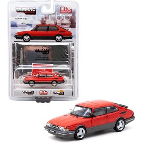 Diecast Model Car Compatible with Tarmac Works 1:64 Saab 900 Turbo Red with Trading Card Limited Edition T64G-056-RE