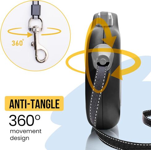 Retractable Dog Leash for Large & Extra Large Dogs (Up to 110lbs) - Customizable, Patented, Reflective Design, Ergonomic Handle, Includes Hooks & Poop Bag Holder & Dispenser - Black in Saudi Arabia